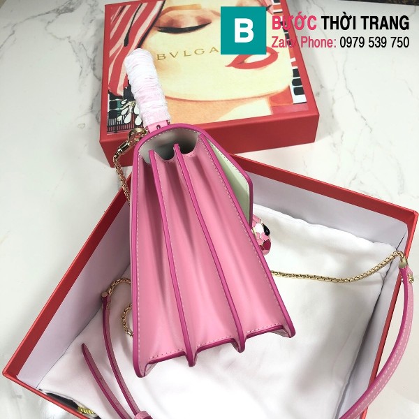  Túi xách Bvlgari serventi forever siêu cấp da bê màu trắng hồng size 18 cm
