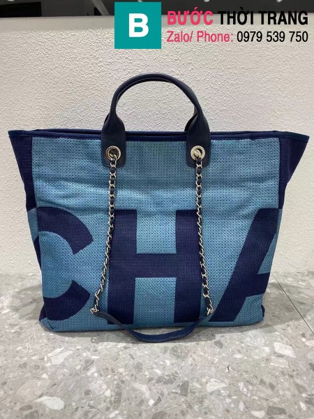 Túi xách Chanel tote bag siêu cấp vải casvan màu xanh size 38cm - A57161
