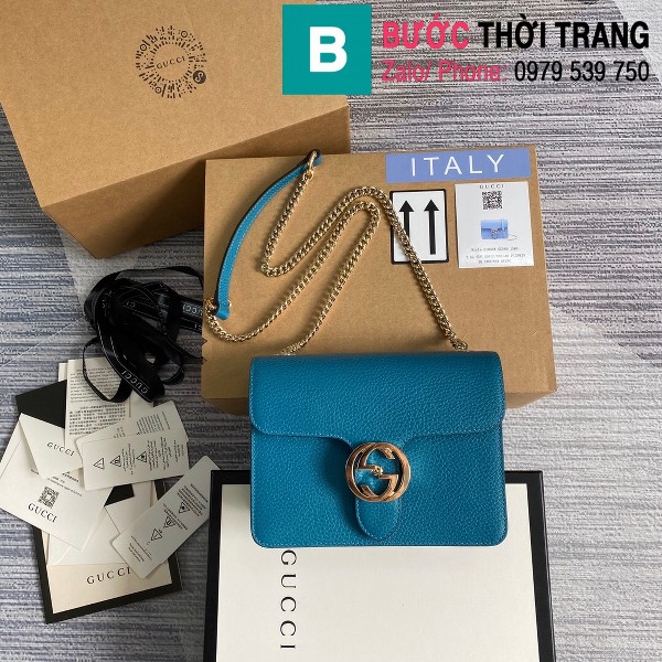 Túi đeo vai Gucci Interlocking G Chain siêu cấp màu xanh đậm size 20 cm - 510304