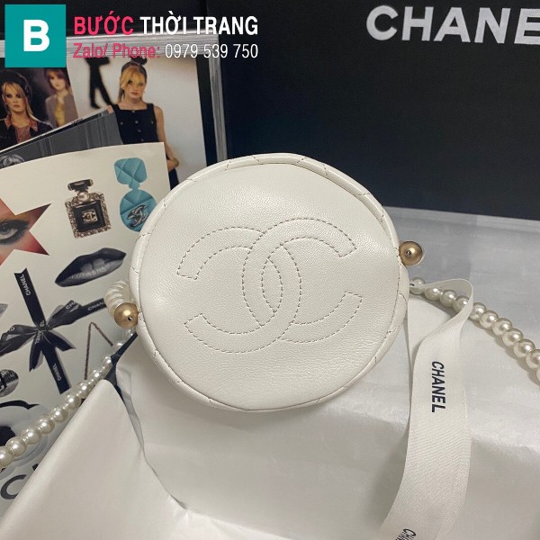 Túi xách Chanel Mini Drawsting Bag siêu cấp da bê màu trắng size 12cm - AS2529