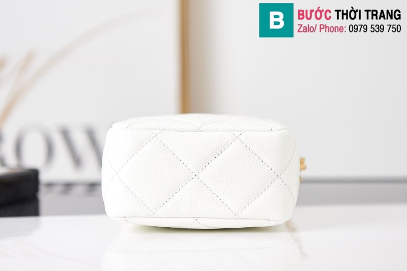 Túi xách Chanel Mini Camara Case siêu cấp da bê màu trắng size 12cm - AS2857