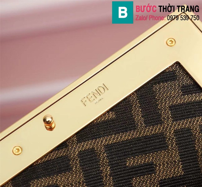 Túi xách Fendi Kan I Logo leather handbag siêu cấp da bê màu rêu size 32.5cm