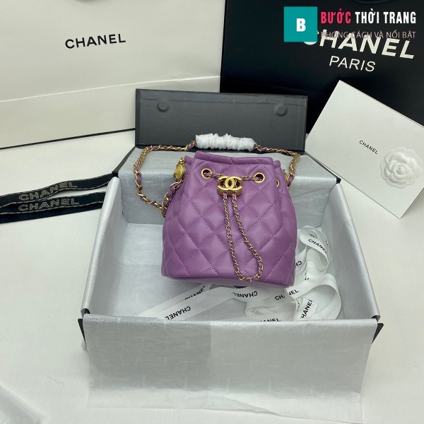 Túi xách Chanel Drawstring Bag siêu cấp màu tím ngà size 20 cm da cừu