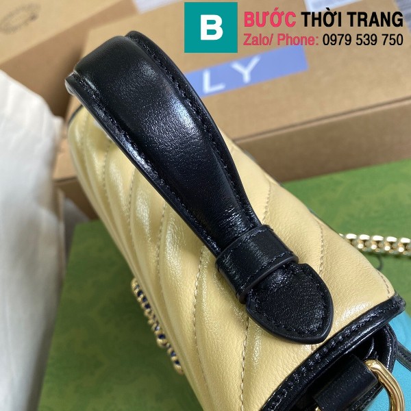 Túi xách Gucci Marmont mini Top Handle Bag siêu cấp màu xanh vàng size 20cm - 583571 