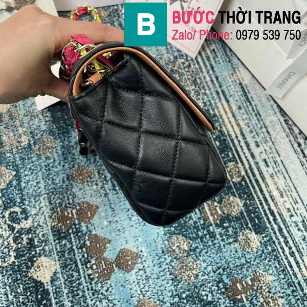 Túi đeo chéo Chanel Mini Bag siêu cấp da bê màu đen size 19.5cm - AS2411