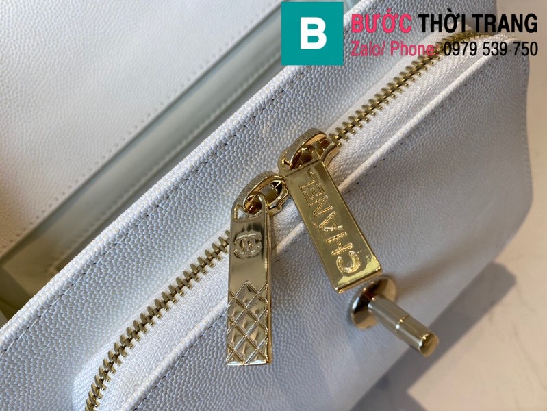 Túi xách Chanel Mini Flap Bag With Handle siêu cấp da bê màu trắng size 19cm - A93749
