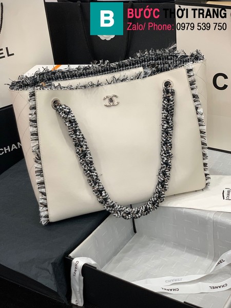 Túi xách Chanel tote bag siêu cấp da bê màu trắng size 38cm - AS8485