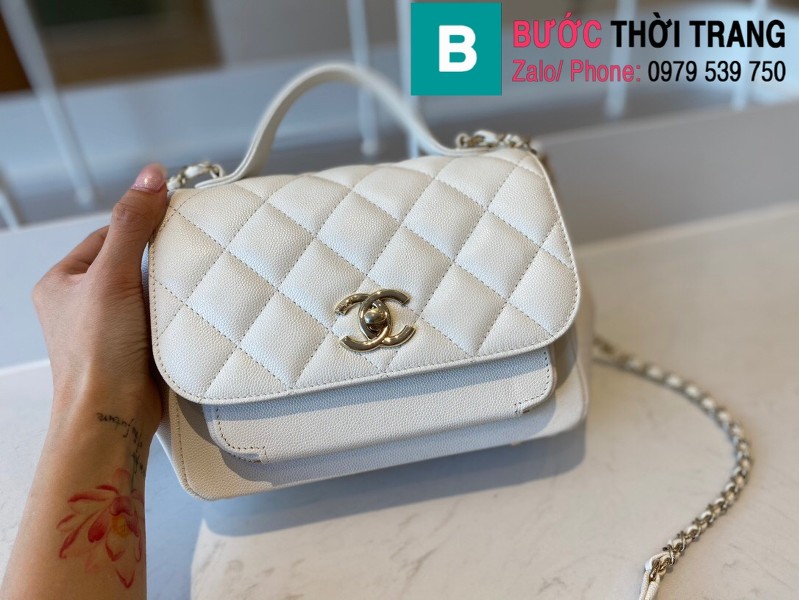 Túi xách Chanel Mini Flap Bag With Handle siêu cấp da bê màu trắng size 19cm - A93749