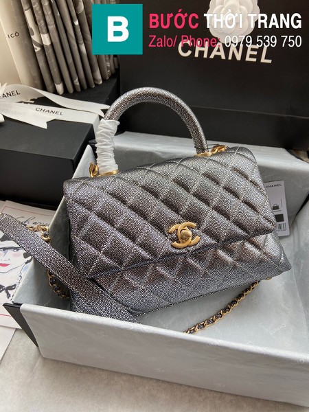 Túi xách Chanel Coco Handle Small siêu cấp da bê màu xám đậm size 24 cm - A92990