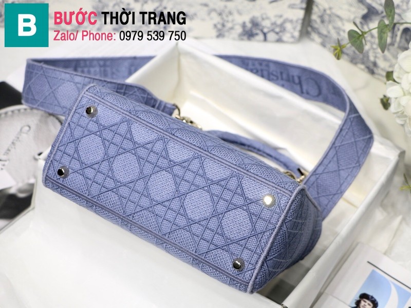 Túi xách Dior Lady D-Lite siêu cấp vải casvan màu xanh nhạt size 24cm 