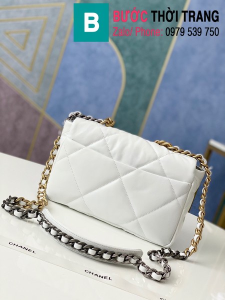 Túi xách Chanel 19 flap bag siêu cấp da bê màu trắng size 26 cm - 1160