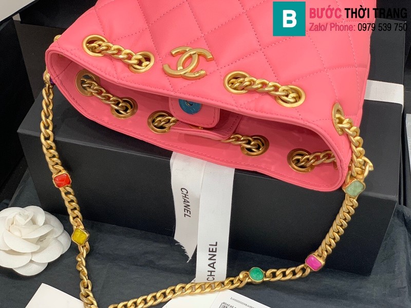 Túi xách Chanel Bag túi dây rút siêu cấp da cừu màu hồng size 19cm AS2381