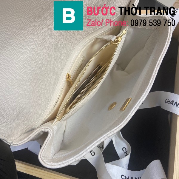 Túi nắp gập Chanel flap bag siêu cấp da bê màu trắng size 24cm - AS2764 