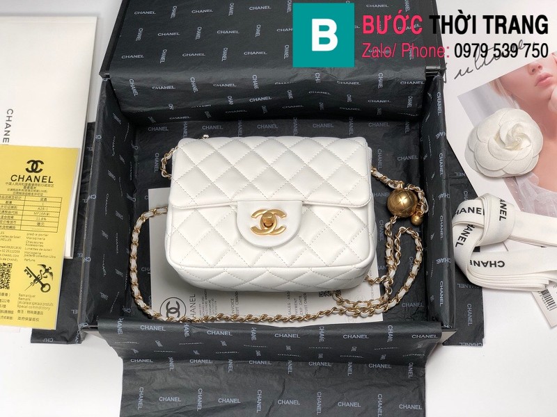 Túi xách Chanel Bag siêu cấp nắp gập mini da cừu màu trắng size 17 cm - 1786 