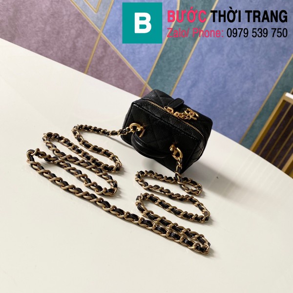 Túi xách Chanel Small Vanity With Chain siêu câp da bê màu đen size 12cm - AP2194