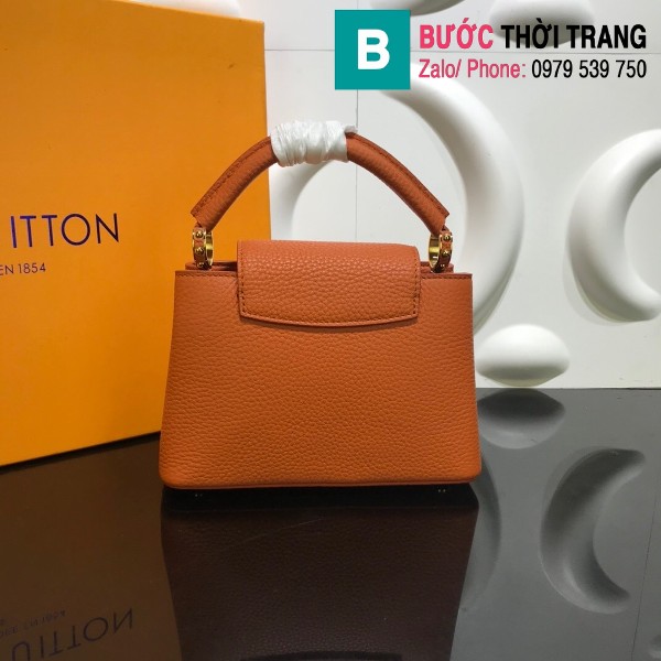 Túi xách Louis Vuitton Capucines Taurillon siêu cấp màu cam lợt size 21 cm - M56770
