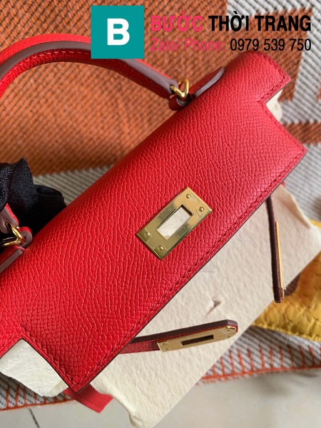  Túi xách Hermes Kelly mini siêu cấp da epsom màu đỏ size 19.5cm
