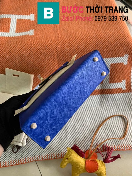  Túi xách Hermes Kelly mini siêu cấp da epsom màu xanh đậm size 19.5cm 