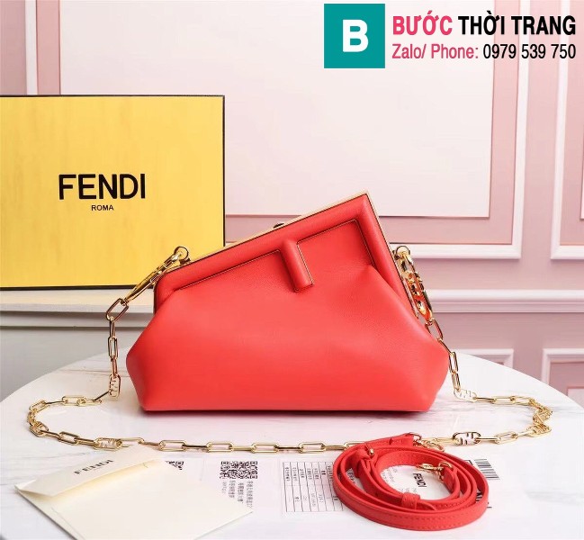 Túi xách Fendi Kan I Logo leather handbag siêu cấp da bê màu đỏ size 32.5cm