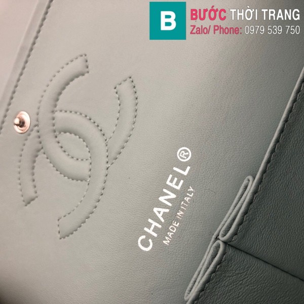 Túi xách Chanel Classic hand bag siêu cấp da cừu vân v màu xanh size 25cm - 1112