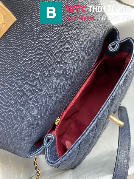 Túi xách Chanel Coco Handle Small siêu cấp da bê màu xanh đen size 24 cm - A92990
