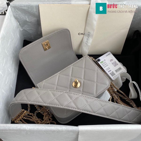 Túi xách Chanel Woke Classic Fap siêu cấp màu xám sáng cừu size 15 cm - AS2052