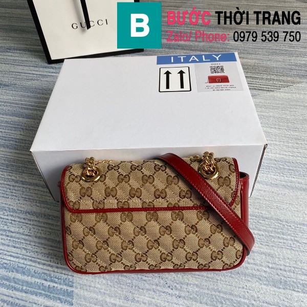Túi xách Gucci Marmont matelassé mini bag siêu cấp viền đỏ size 22 cm - 446744 