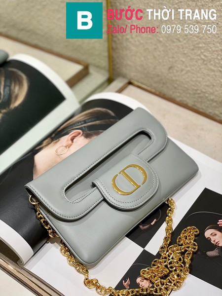 Túi xách Dior Small Diordouble Bag siêu cấp da bê màu xanh xám size 22cm - 6842