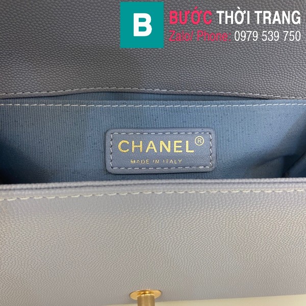 Túi xách Chanel Boy siêu cấp vân v da bê màu xanh hòa bình size 25cm - 67086