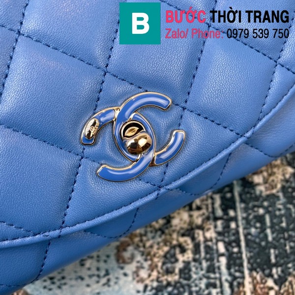 Túi đeo chéo Chanel Mini Bag siêu cấp da bê màu xanh za đậm size 19.5cm - AS2411