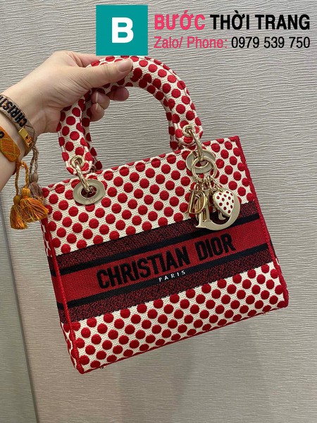 Túi xách Dior Lady siêu cấp vải casvan màu đỏ size 24cm