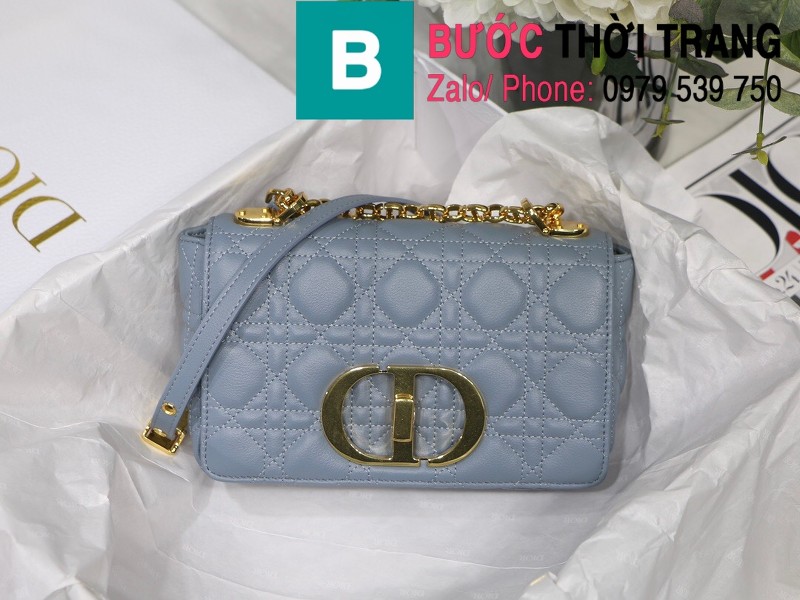 Túi xách Dior Caro siêu cấp da bò mềm màu xanh size 20cm - M8016