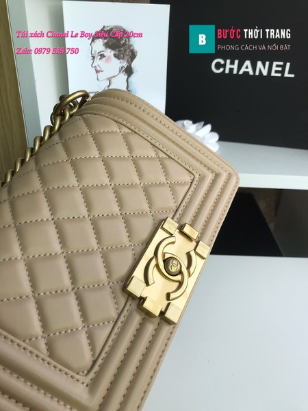 Túi Xách Chanel Boy Siêu Cấp ô trám màu da tay 20cm - A67085