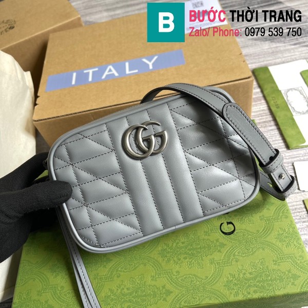 Túi xách Gucci Marmont Matelassé mini mẫu mới siêu cấp màu xanh xám size 18cm - 634936 