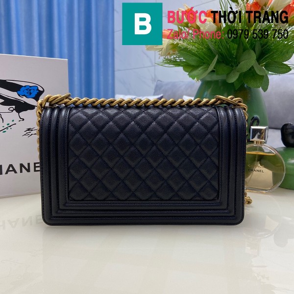 Túi xách Chanel Boy siêu cấp ô trám da bê màu xanh đen size 25cm - 67086