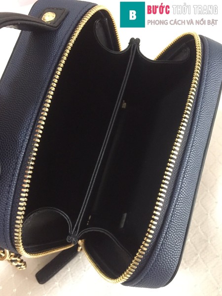 Túi xách Chanel Vanity case bag siêu cấp màu xanh đen size 17 cm - 93314