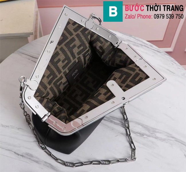 Túi xách Fendi Kan I Logo leather handbag siêu cấp da bê màu đen size 32.5cm