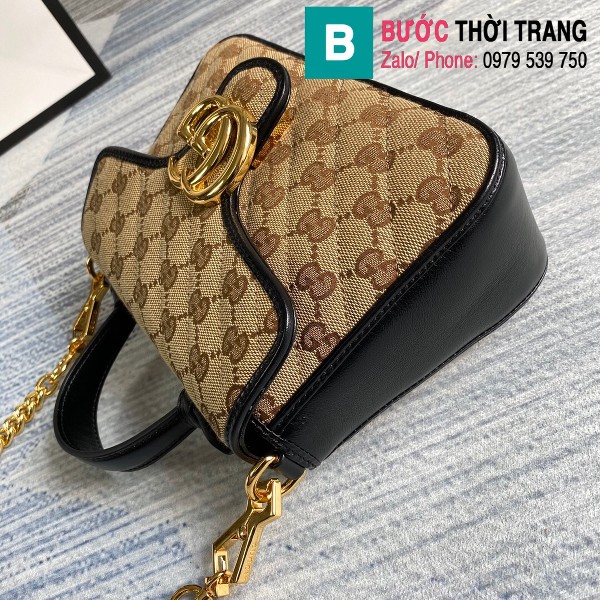  Túi xách Gucci Marmont mini top handle bag siêu cấp màu be viền đen size 21 cm - 583571