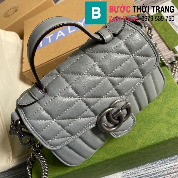 Túi xách Gucci Marmont mini top handle bag siêu cấp màu xanh xám size 21cm - 583571