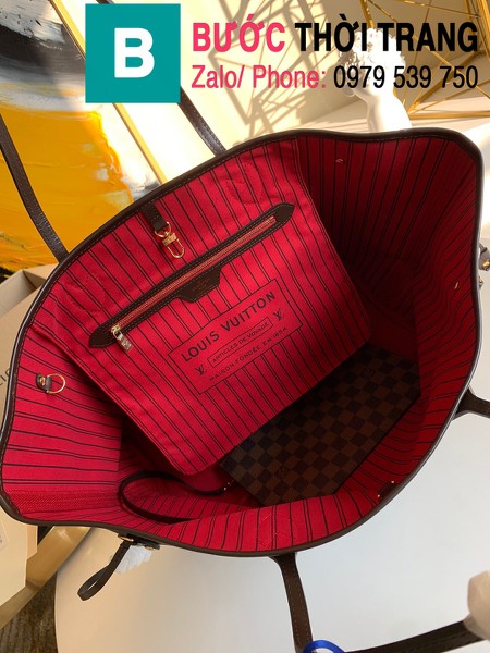 Túi xách LV Louis Vuitton Neverfull GM Tote Bag siêu cấp màu nâu kẻ cá rô size 40cm - N41357