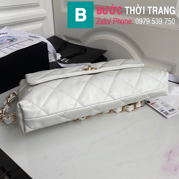 Túi xách Chanel Large Flap Bag siêu cấp da cừu màu trắng size 31 cm - AS2316