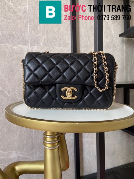 Túi xách Chanel Side Pearl Classic siêu cấp da cừu màu đen size 23cm - AS1740