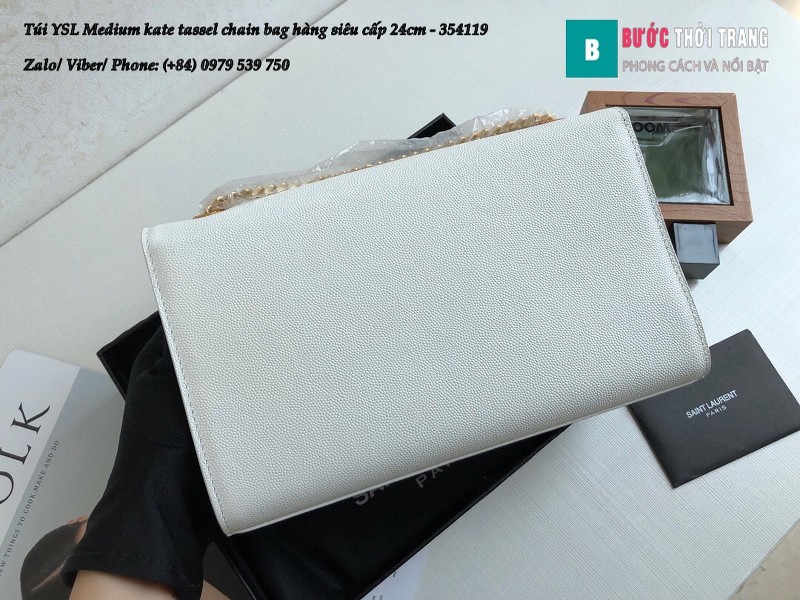Túi YSL Medium kate tassel chain màu trắng tag vàng size 24cm - 354119 