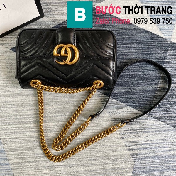 Túi xách Gucci Marmont matelassé mini bag siêu cấp màu đen size 22 cm - 446744
