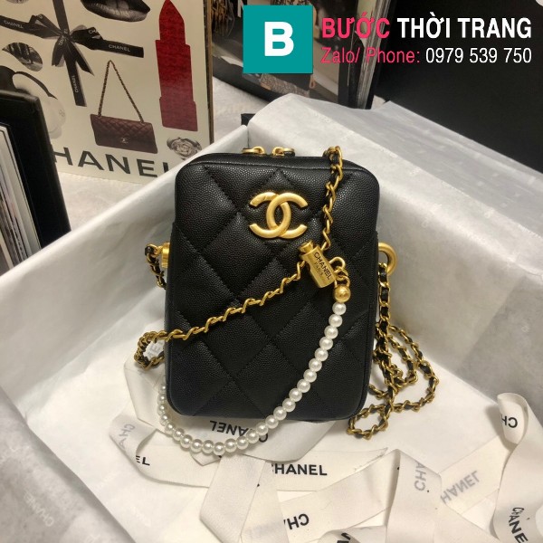 Túi đeo chéo Chanel mini siêu cấp da bê màu đen size 11cm - AS2853