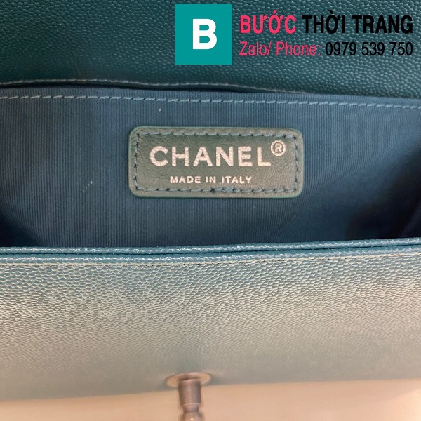 Túi xách Chanel Boy siêu cấp ô trám da bê màu xanh size 25cm - 67086 