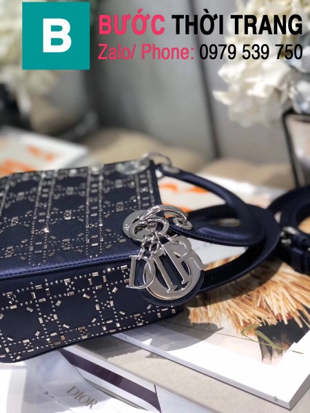 Túi xách Dior Lady vải Mini bag siêu cấp màu xanh đen size 17 cm