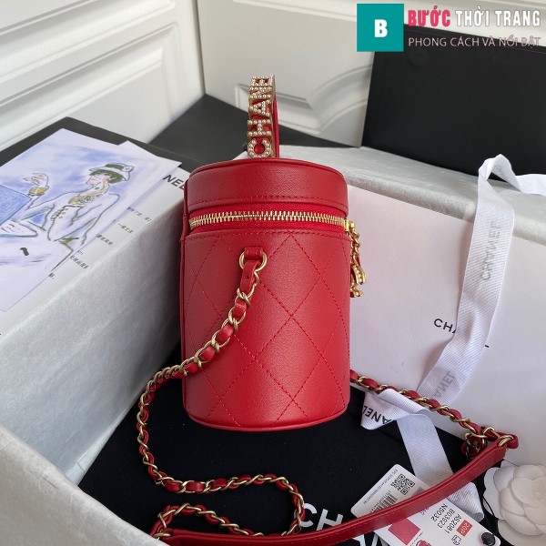 Túi xách Chanel Vanity case lambskin bag blach siêu cấp màu đỏ size 20 cm - AS2061