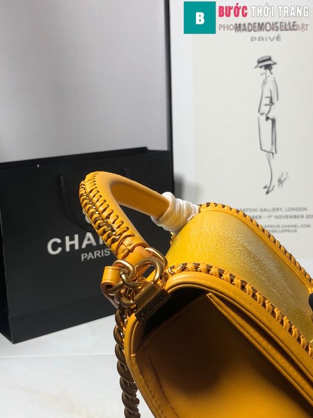 Túi xách Chanel boy siêu cấp da cá đuối màu vàng size 25 cm - A67086