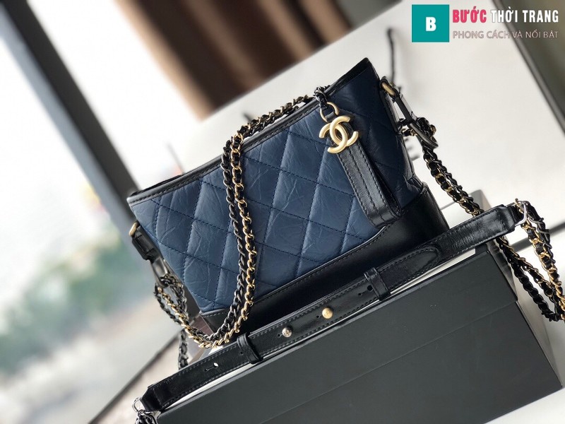Túi xách Chanel Gabrielle small hobo bag siêu cấp màu xanh đen size 20cm - 91810